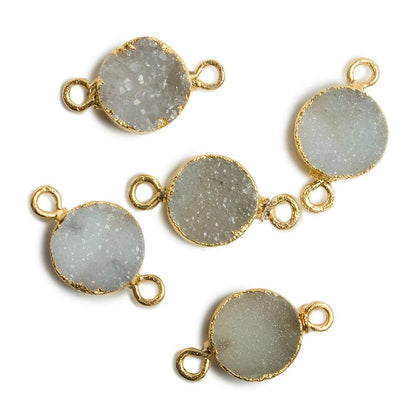10mm Gold Leafed White Drusy Coin 2 ring Connector 1 piece
