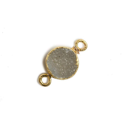 10mm Gold Leafed White Drusy Coin 2 ring Connector 1 piece
