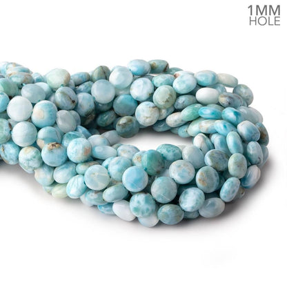 10mm Larimar Plain Coin Beads 15 inch 39 pieces AA 1mm Large Hole