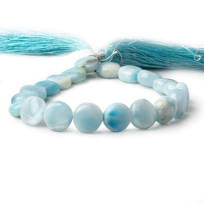 10mm Larimar plain coin beads 8 inch 19 pieces AA Grade