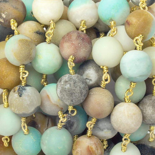 10mm Matte Multi Color Amazonite plain round Gold Chain by the foot 19 pieces