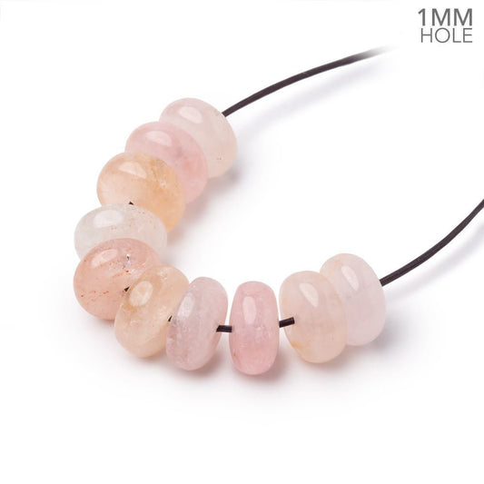 10mm Morganite Plain Rondelle with 1mm Drill Hole Set of 10 Beads