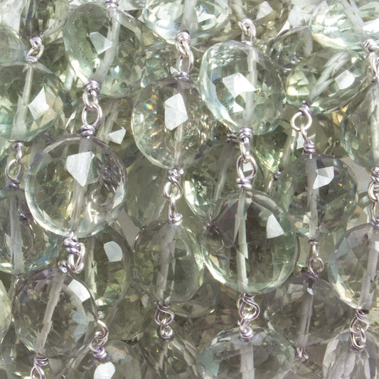10mm Prasiolite faceted coin .925 Silver Chain by the foot 19 pieces