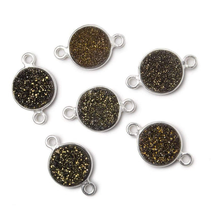 10mm Silver .925 Bezel Metallic Bronze Drusy Coin Connector 1 piece