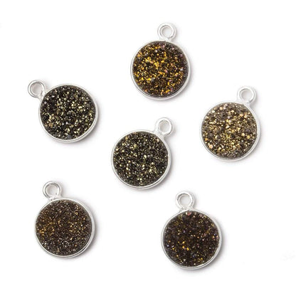 10mm Silver .925 Bezel Metallic Bronze Drusy Coin Pendant  1 piece