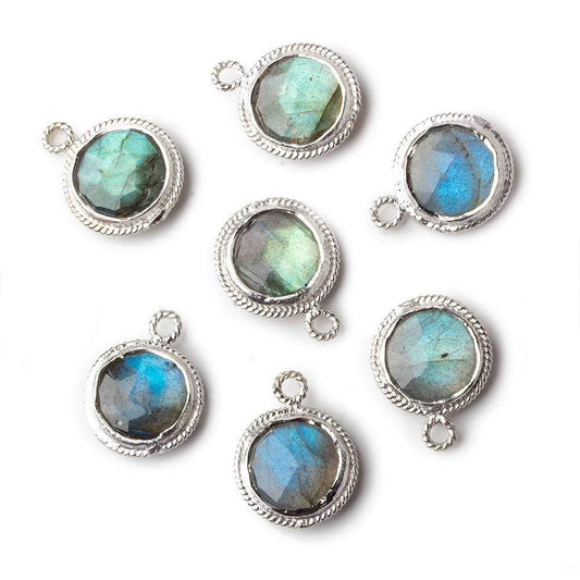 10mm Sterling Silver Rope Bezel Labradorite Coin Pendant 1 focal bead