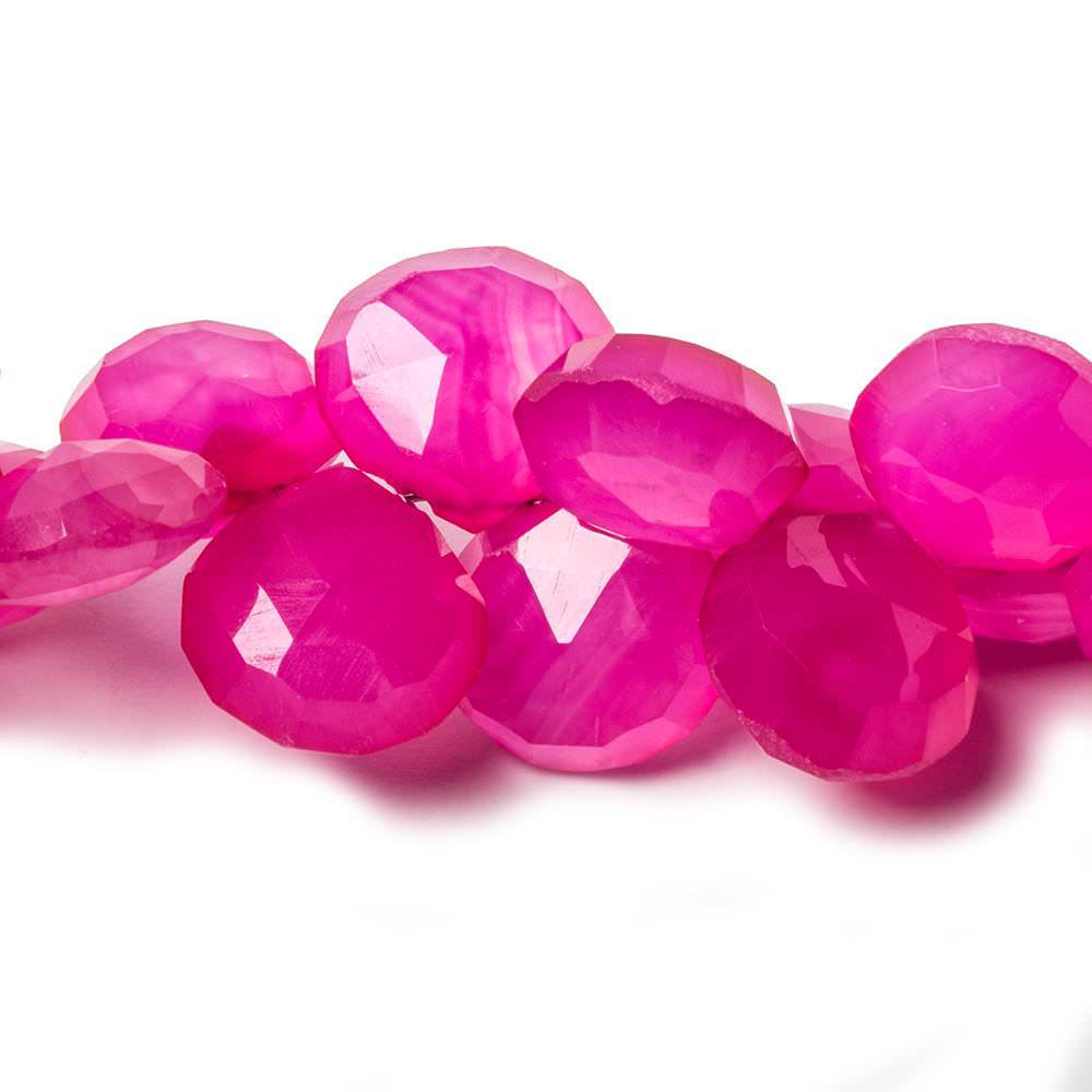 10x10-11.5x11.5mm Hot Lipstick Pink Chalcedony Faceted Heart Beads 8 inch 42 pieces