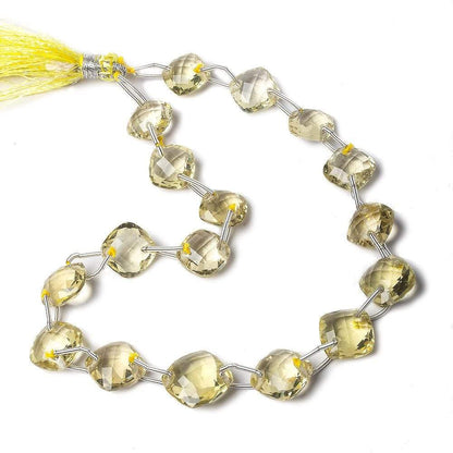 10x10-12x12mm Lemon Quartz double drill faceted pillow 13 inch 21 beads