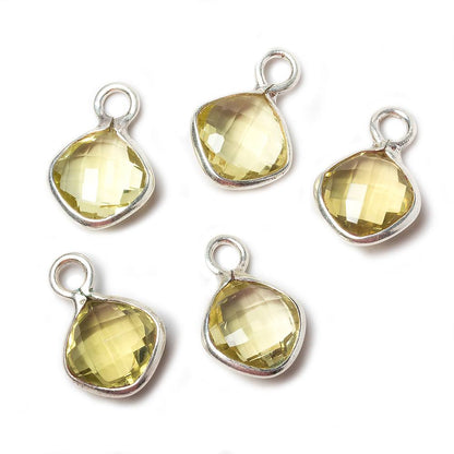 11x11mm Lemon Quartz Faceted Pillow Silver Pendant