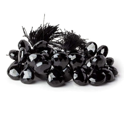 10-11mm Black Spinel Faceted Hearts 7.5 inch 38 beads