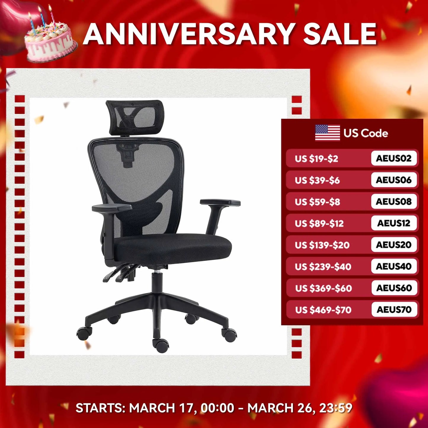 High Back Ergonomic Computer Home Office Chair, Mesh Task Chair with Lumbar Back Support, Reclining Function, Black