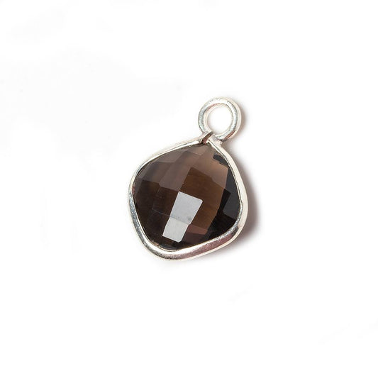 12x12mm Smoky Quartz Faceted Pillow Silver Pendant