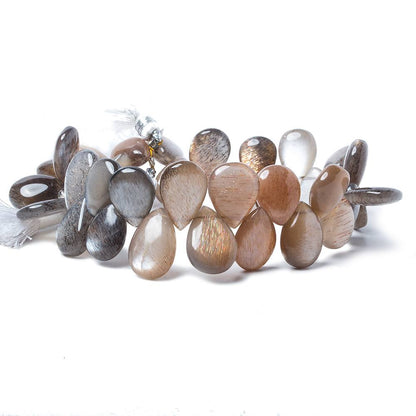 12x8-14x9mm Sunstone & Moonstone plain pear beads 8 inch 37 pieces