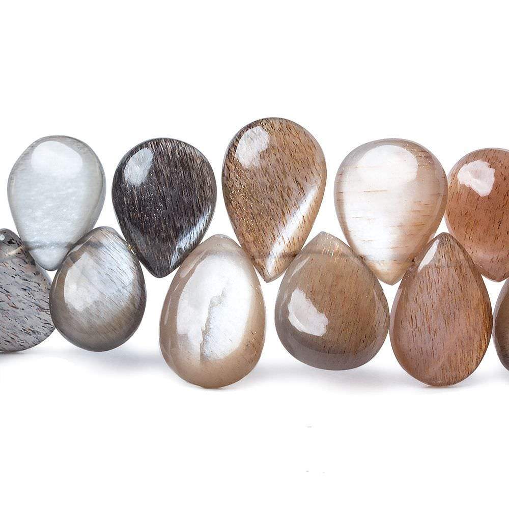 12x8-14x9mm Sunstone & Moonstone plain pear beads 8 inch 37 pieces