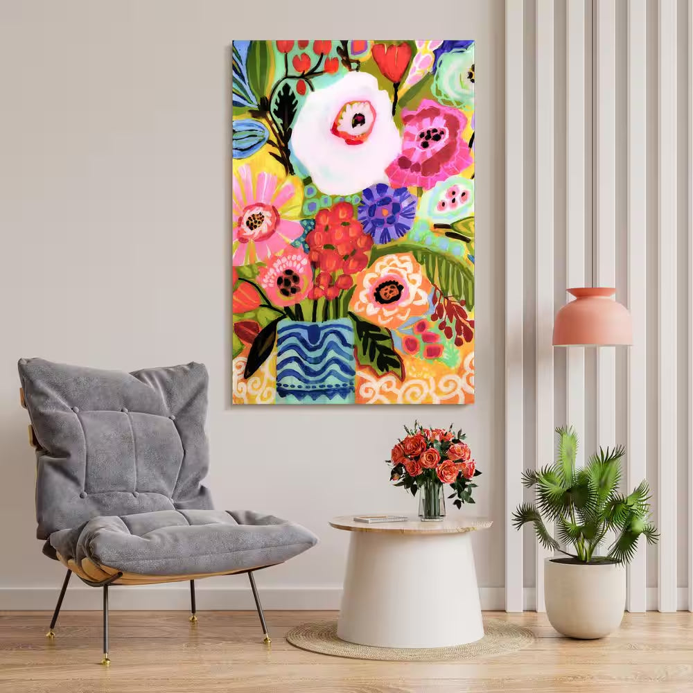 "Fresh Flowers in Vase II" by EAD Art Coop Frameless Free-Floating Tempered Art Glass Wall Art