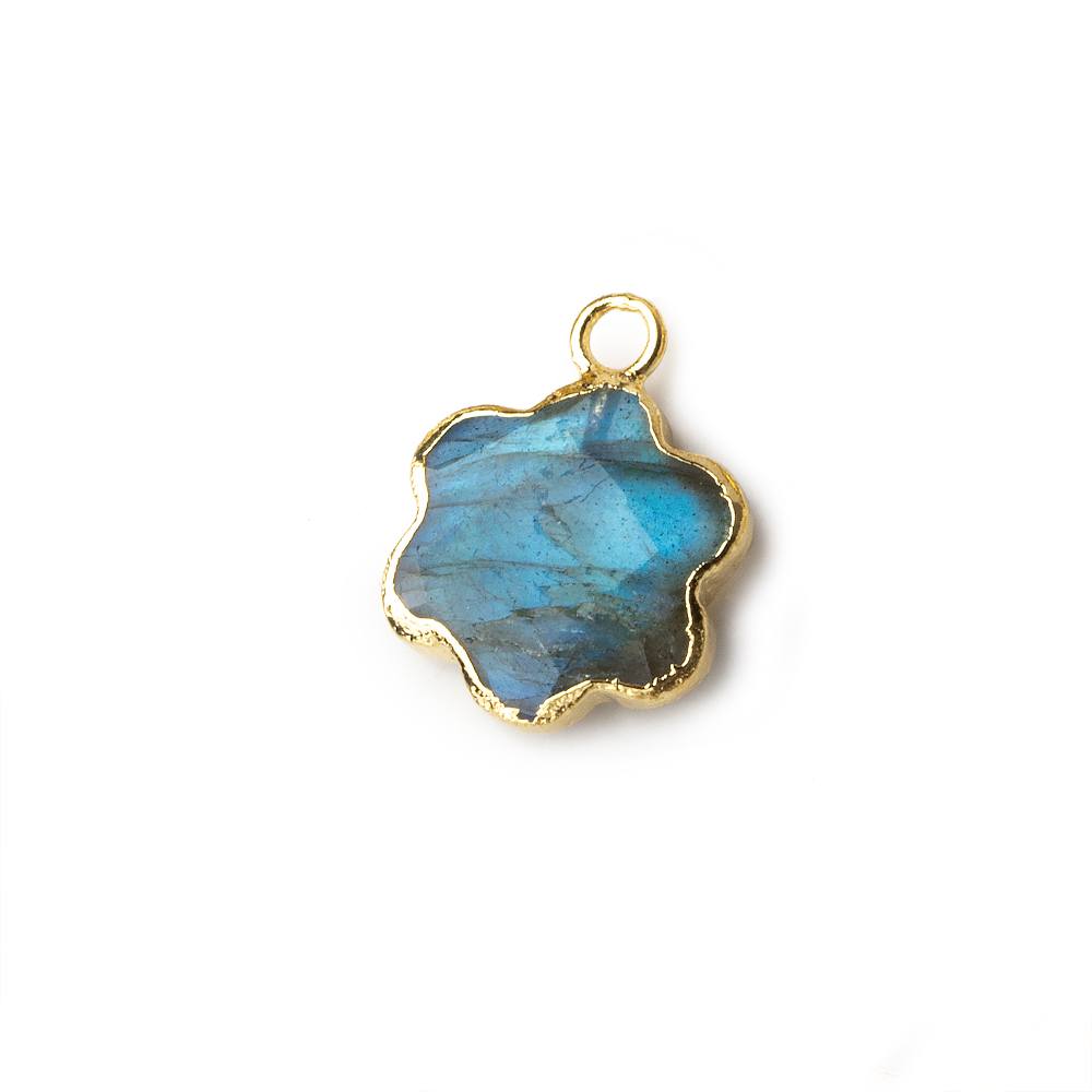 13mm Gold Leafed Labradorite Faceted Quatrafoil Focal Bead Pendant sold as 1 piece