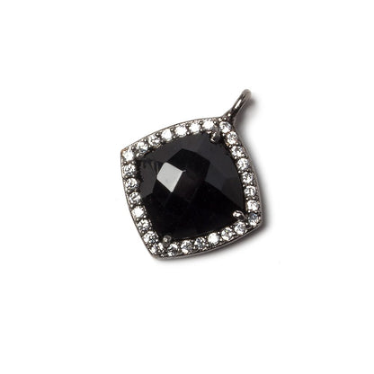 13x13mm Black Gold Bezeled White CZ and Black Chalcedony Pillow Pendant 1 piece