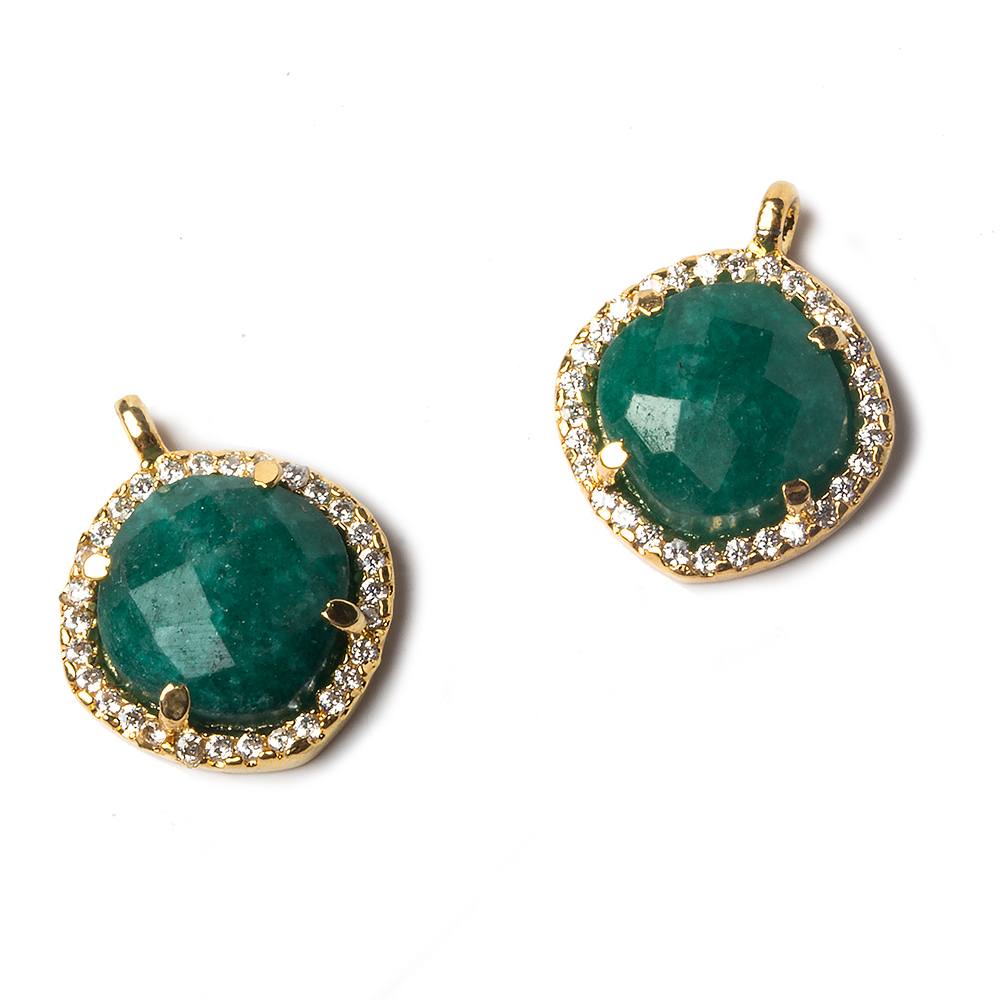 13x13mm Vermeil Bezeled White CZ and Green Onyx Pillow Pendant 1 piece