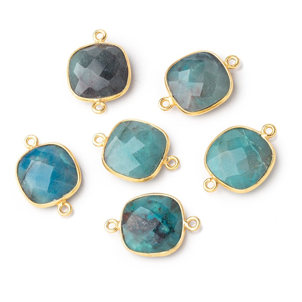 15.5x15.5mm Vermeil Bezeled Chrysocolla Faceted Pillow Connector 1 piece