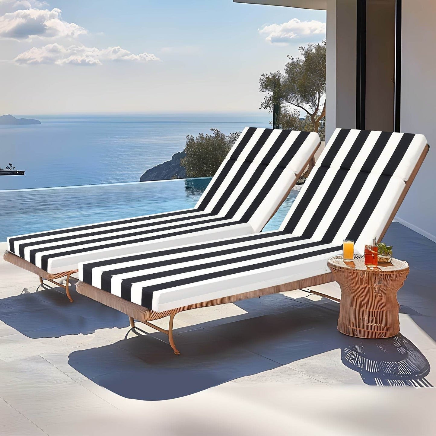 2PCS Patio Lounge Chair Cushions w/ Ties for Outdoor Comfort