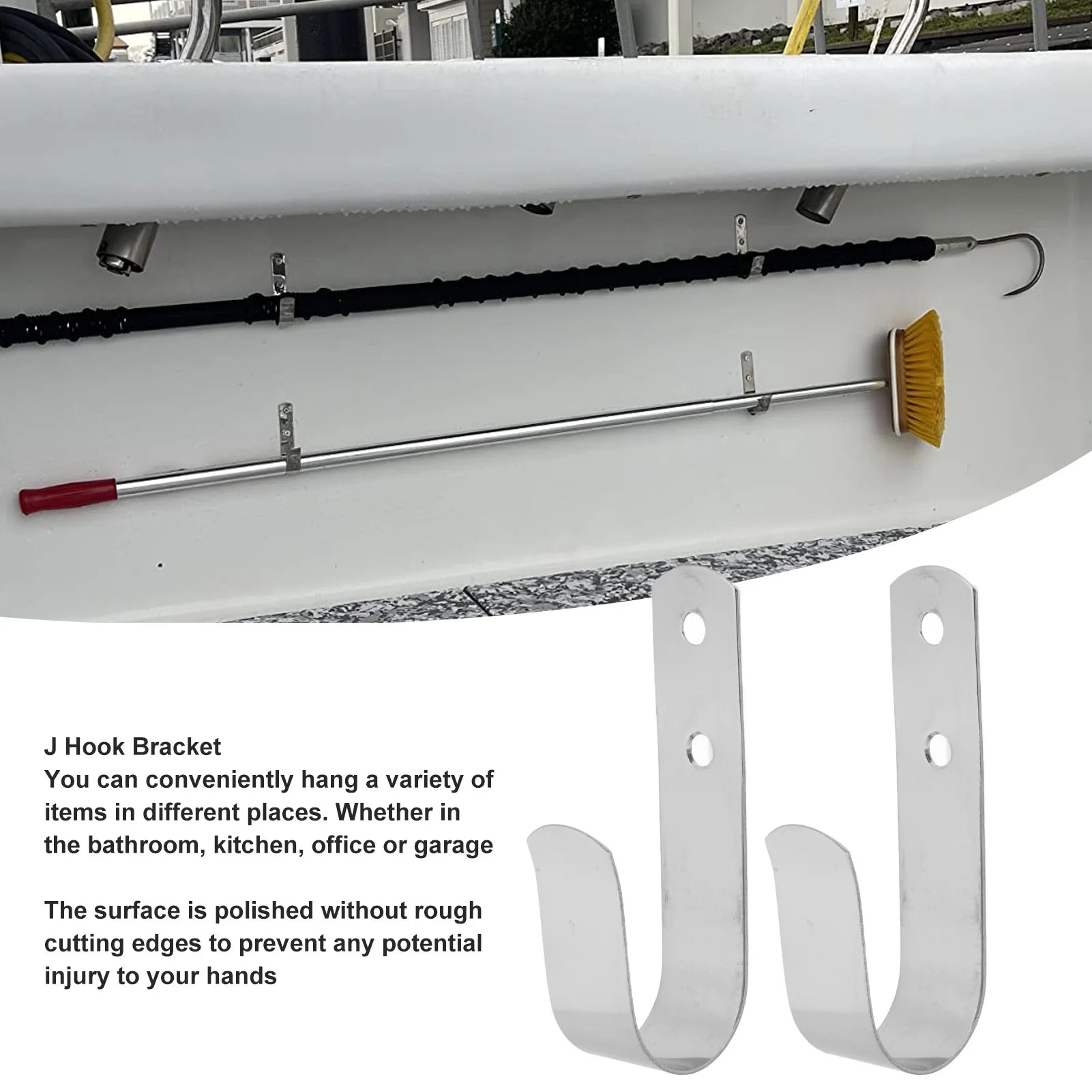 J Hook Bracket Rustproof Rugged Stainless Steel Smooth Versatile J Hook Hangers for Boats Yachts Rvs