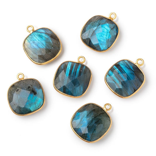 16mm Vermeil Bezel Labradorite Faceted Cushion with Aqua Flash 1 Pendant