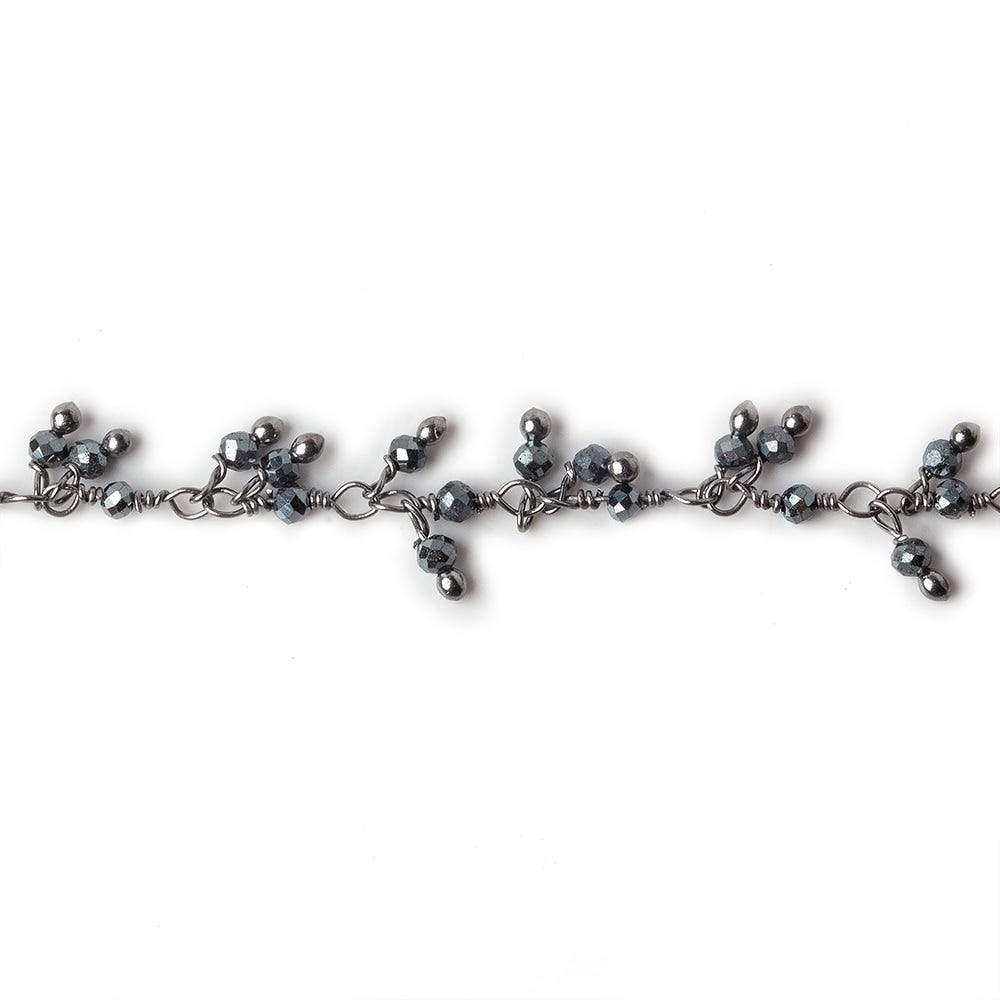 1.8mm Hematite micro faceted round Black Gold Dangling Chain by the foot