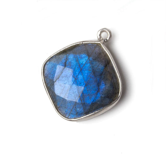 18x18mm Silver .925 Bezel Labradorite faceted pillow Pendant 1 piece