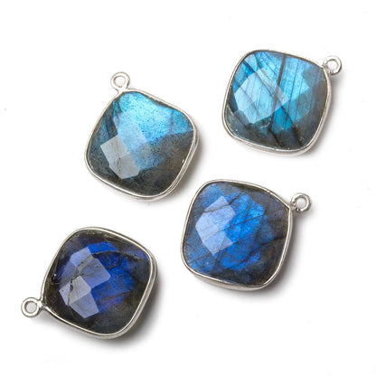 18x18mm Silver .925 Bezel Labradorite faceted pillow Pendant 1 piece