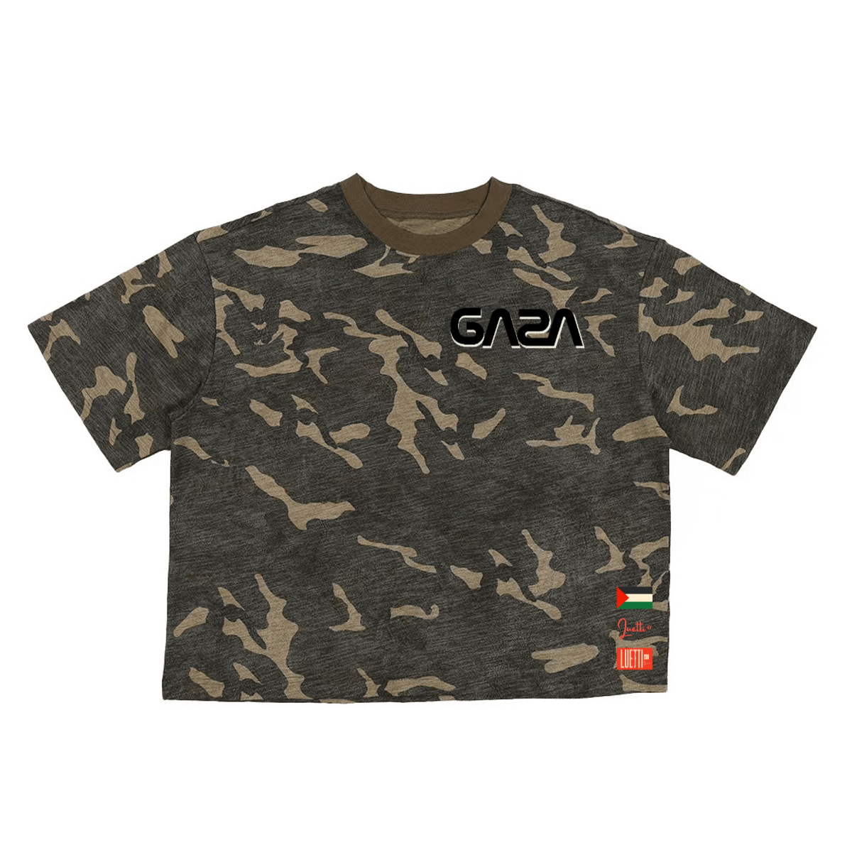 Nasa Script GAZA Unisex Camo Cropped Oversized T-shirt