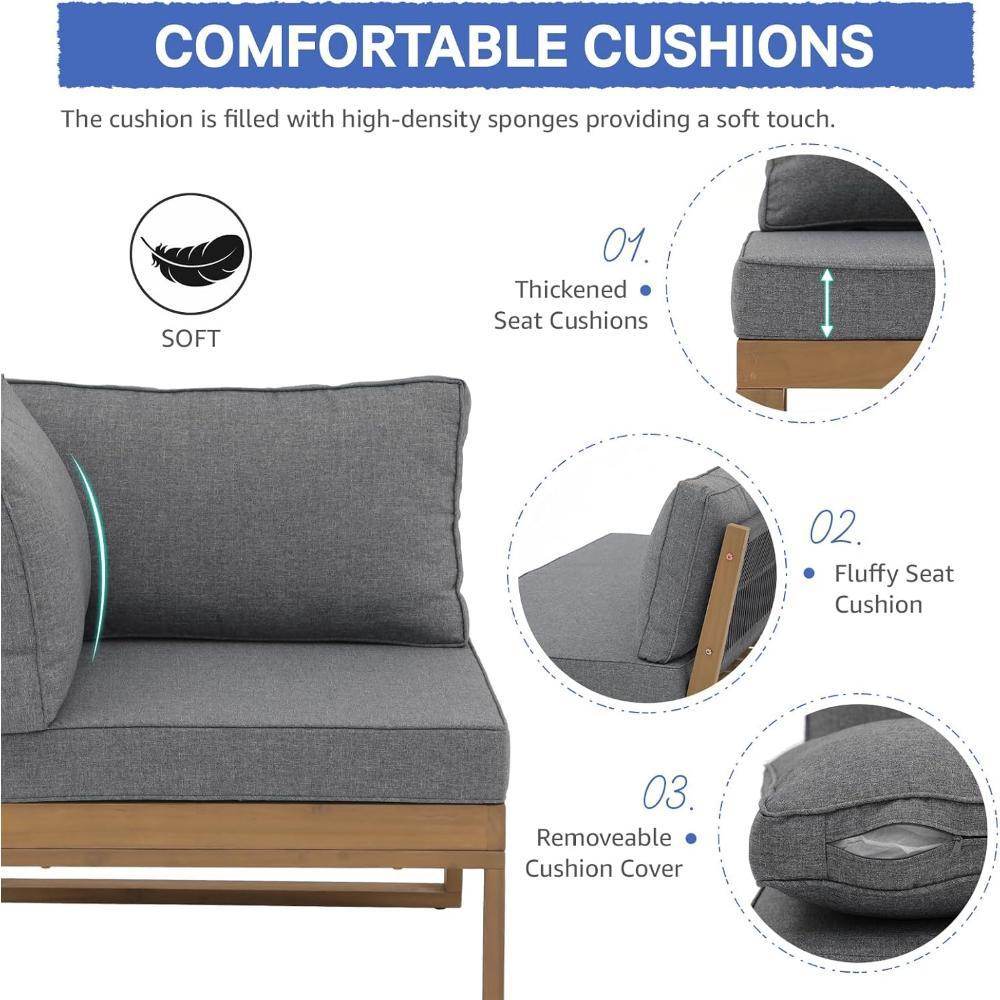 Acacia Wood L-Shaped Outdoor Sectional Sofa Set