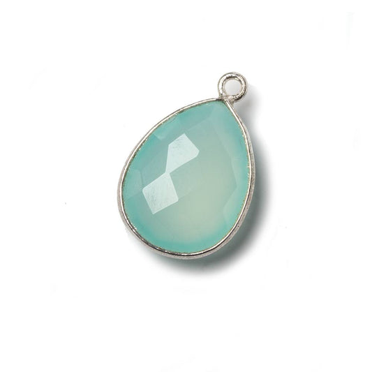 19x16mm Silver Bezel Aqua Chalcedony Pear Pendant 1 piece