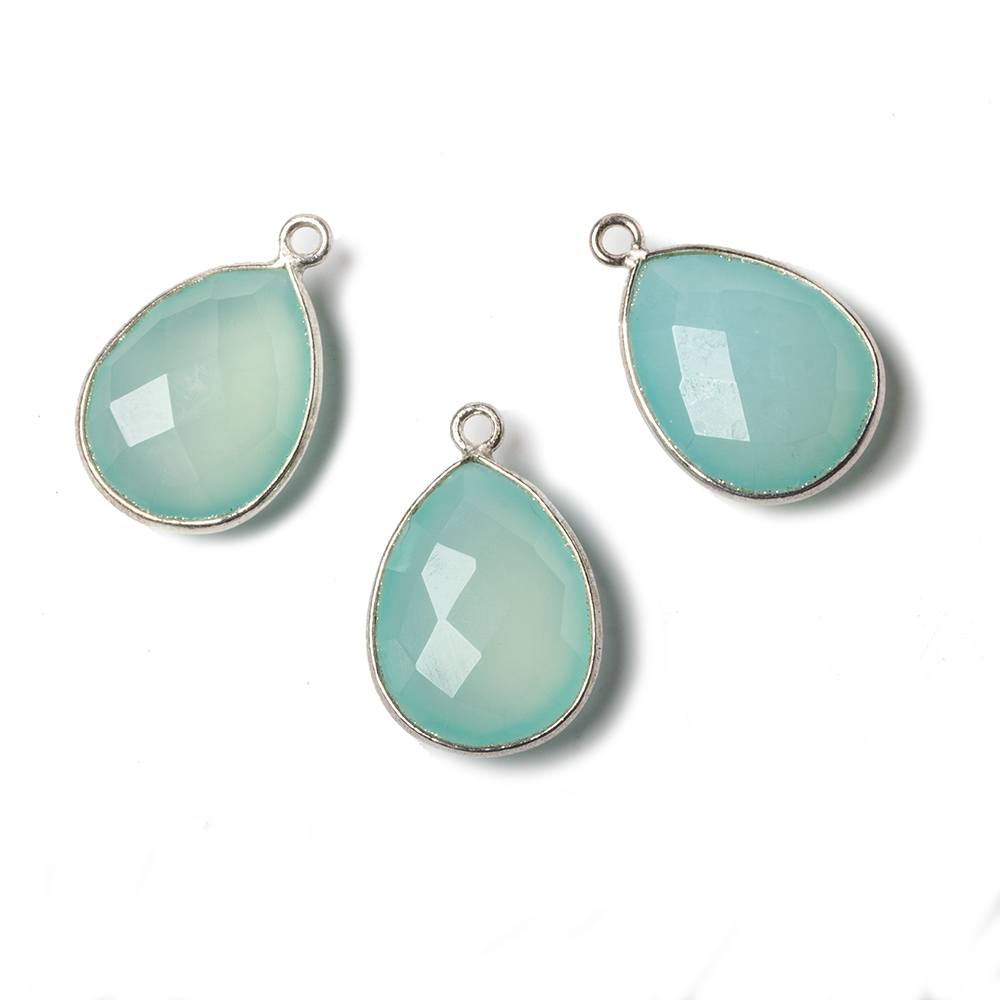 19x16mm Silver Bezel Aqua Chalcedony Pear Pendant 1 piece