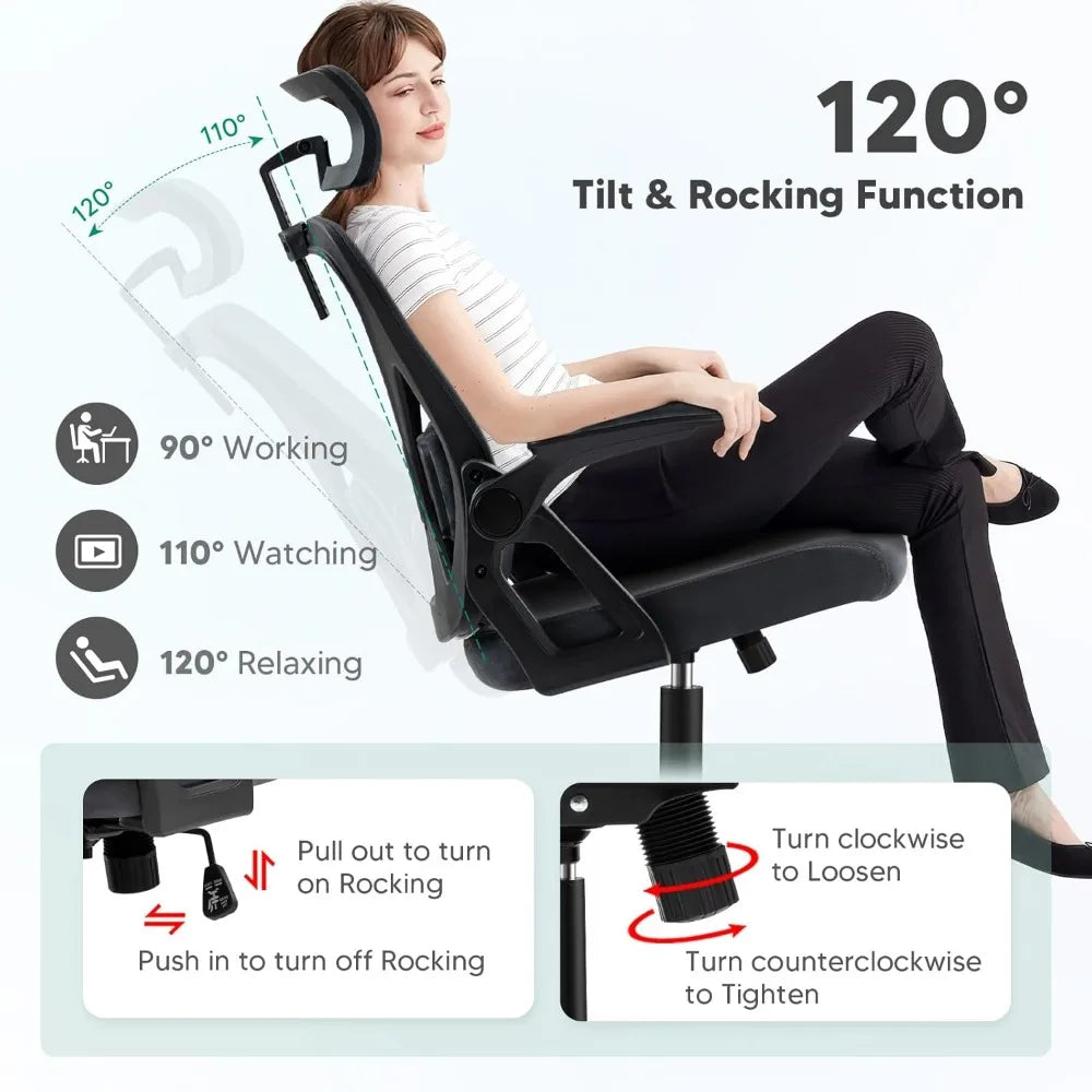 Tall Desk Chairs with Wheels and Flip-Up Armrests for Home Office Desk Gamer Chair Dark Grey Computer Armchair Gaming Ergonomic