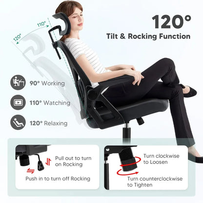 Tall Desk Chairs with Wheels and Flip-Up Armrests for Home Office Desk Gamer Chair Dark Grey Computer Armchair Gaming Ergonomic