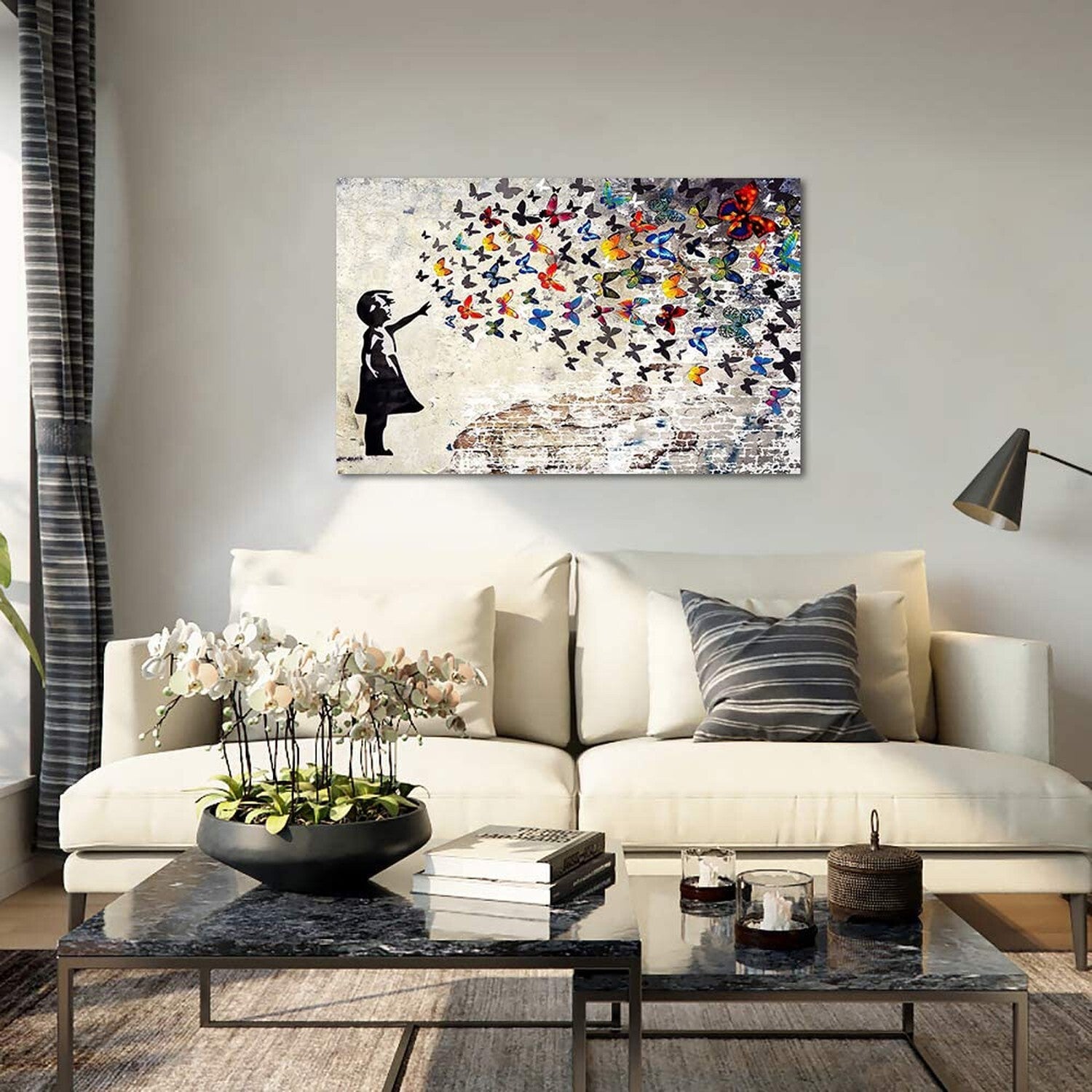 Colorful Graffiti Street Canvas Wall Art Funny Butterfly Banksy Street Art Mu...