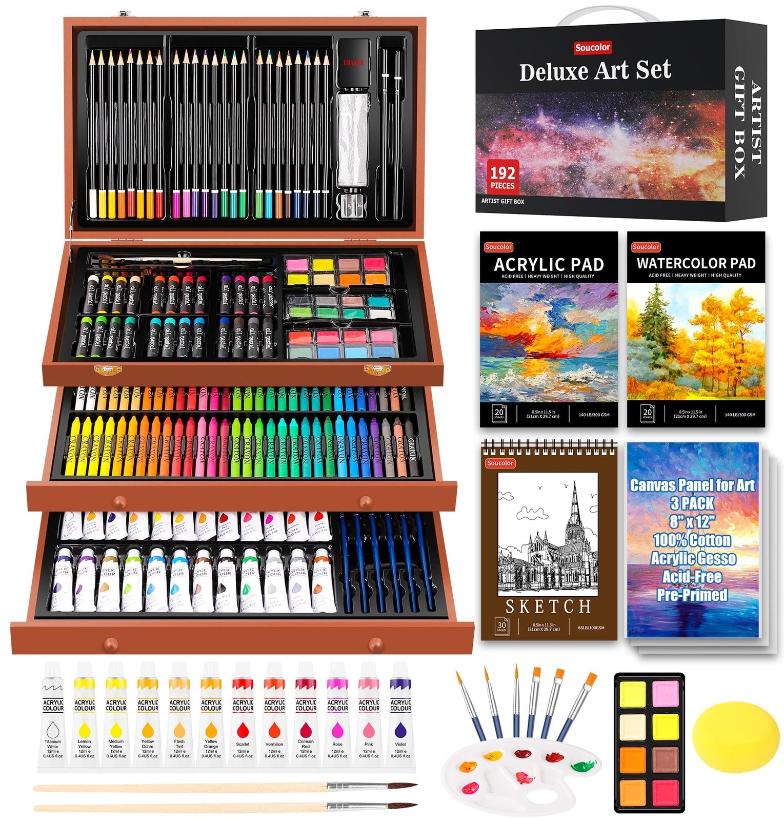 Art Supplies, 192-Pack Deluxe Art Set Drawing Painting Supplies Art Kit with ...