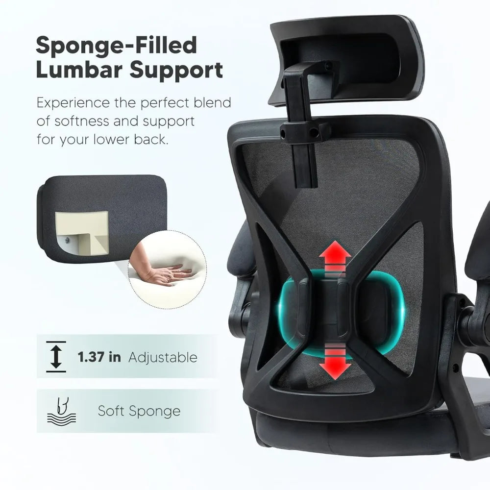 Tall Desk Chairs with Wheels and Flip-Up Armrests for Home Office Desk Gamer Chair Dark Grey Computer Armchair Gaming Ergonomic