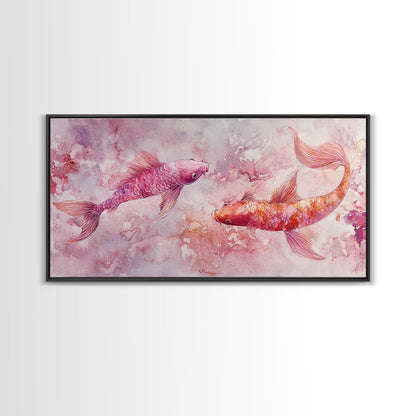 Koi Fish Painting Canvas Print Pink and Orange Wall Art Above Sofa Art Nautical Decor Gift Idea Whimsical Art Bedroom Decor