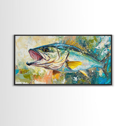 Fish Painting, Coastal Wall Art, Nautical Decor, Wildlife Painting, Fly Fishing Art, Extra Wide Art, Framed Canvas Print, Above Couch Art