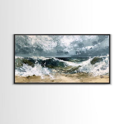 Stormy Ocean, Seascape Painting, Nautical Painting, Coastal Landscape Art, Horizontal Wall Art, Canvas Print, Rustic Decor