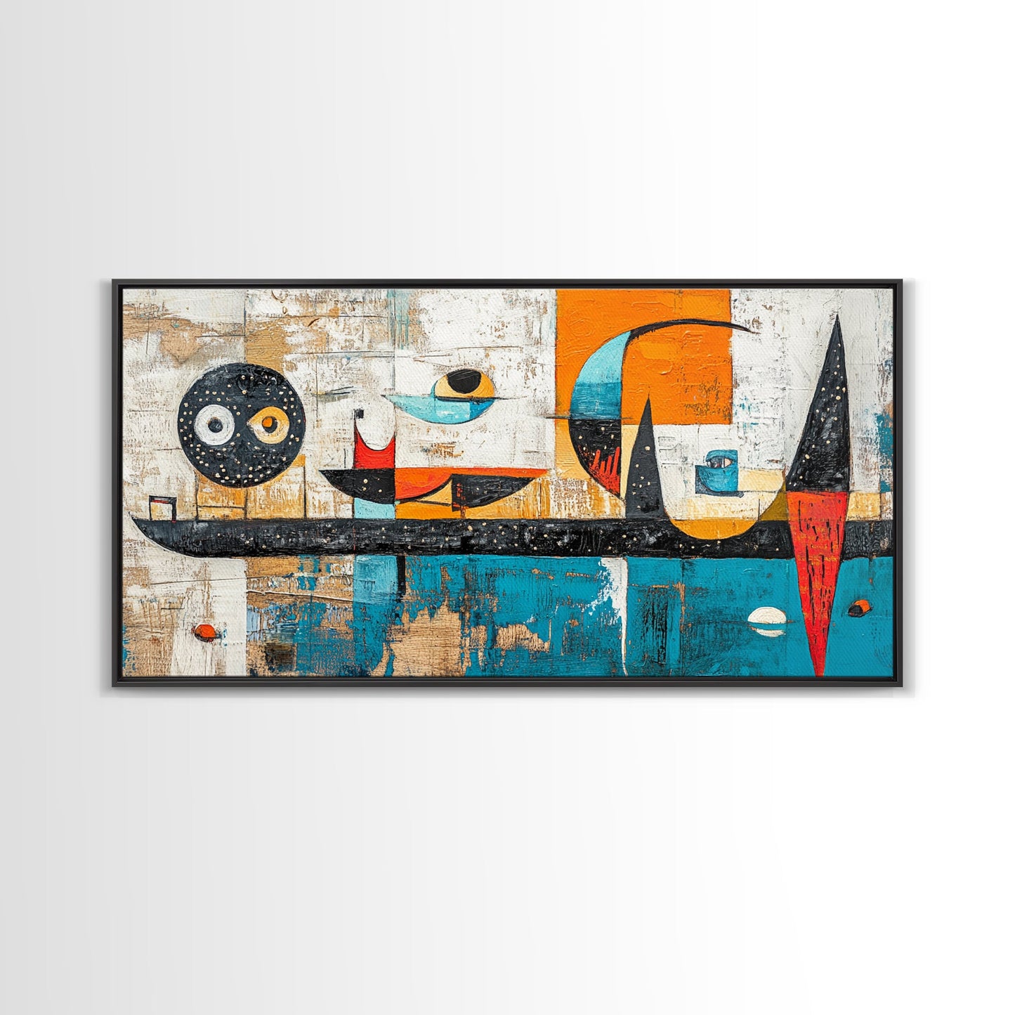 Abstract Geometric Art, mid-century modern art, sacred geometry wall art, framed canvas print, blue and green wall art, mosaic art