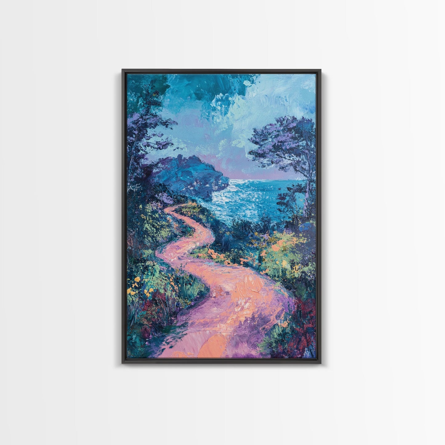 Twilight Coastal Path Canvas Print Impressionist Seascape Wall Art, Romantic Sunset Painting, Beach House Decor, Ocean Artwork