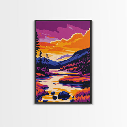 Sunset Lake Art, Colorful Nature Painting, Vibrant Landscape Canvas Print, Cabin Wall Decor, Rustic Home Art, Autumn Boho Wall Art