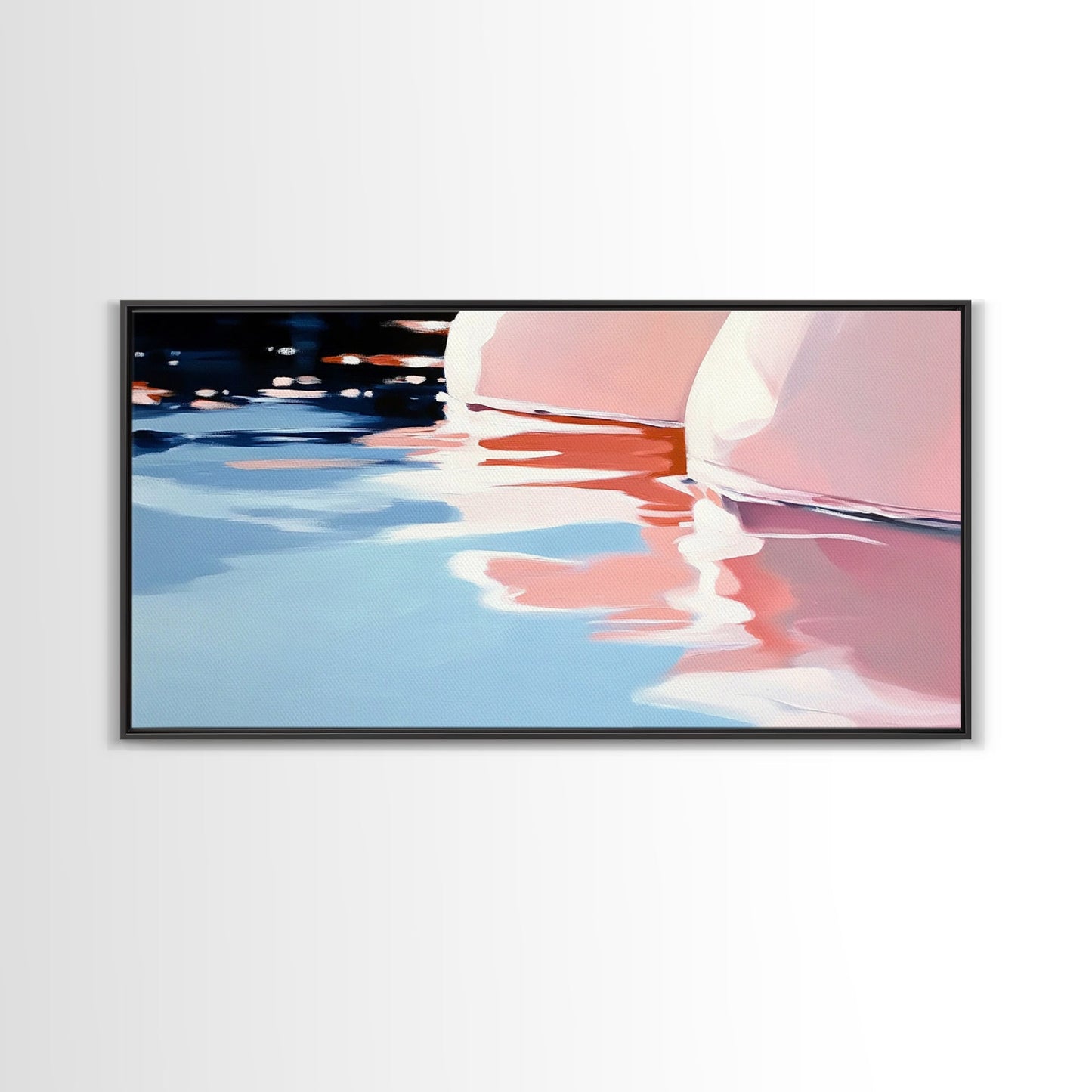 Water Reflection, Abstract Lake Art, Soft Pastel Painting, Minimalist Modern Aesthetic, Dreamy Nature Scene, Framed Canvas Print