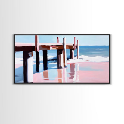 Beach Pier Painting, Coastal Ocean Scene, Nautical Seascape Art, Minimalist Modern Aesthetic, Relaxing Summer Wall Decor, Canvas Print