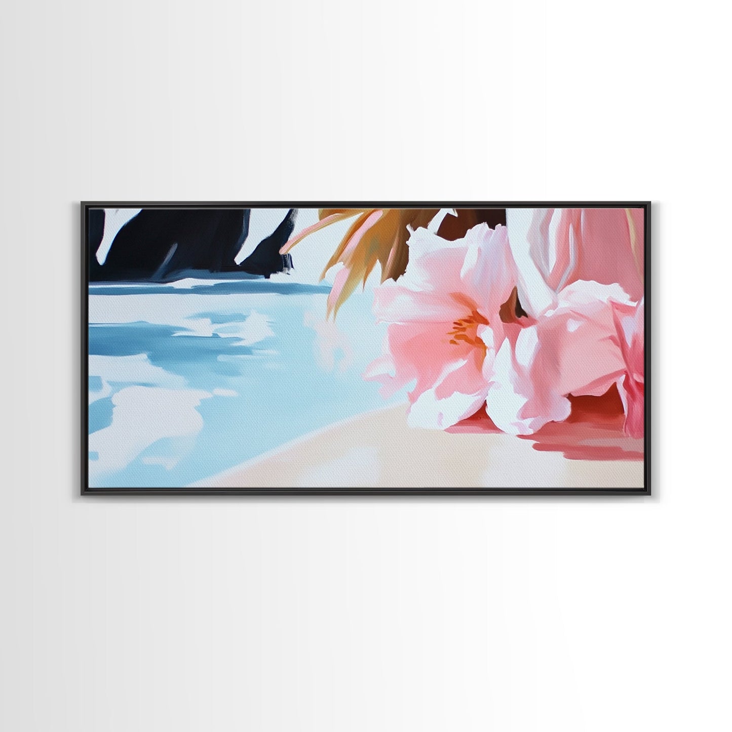 Blossom Beach, Floral Seascape, Coastal Art, Pastel Wall Decor, Living Room Art, Canvas Print, Minimalist Nature Painting, Tranquil Artwork