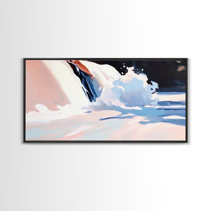 Snow Peak, Clouds, Framed Canvas Print, Alpine mountain scene, winter painting, Scandinavian decor, minimalist landscape, abstract nature art