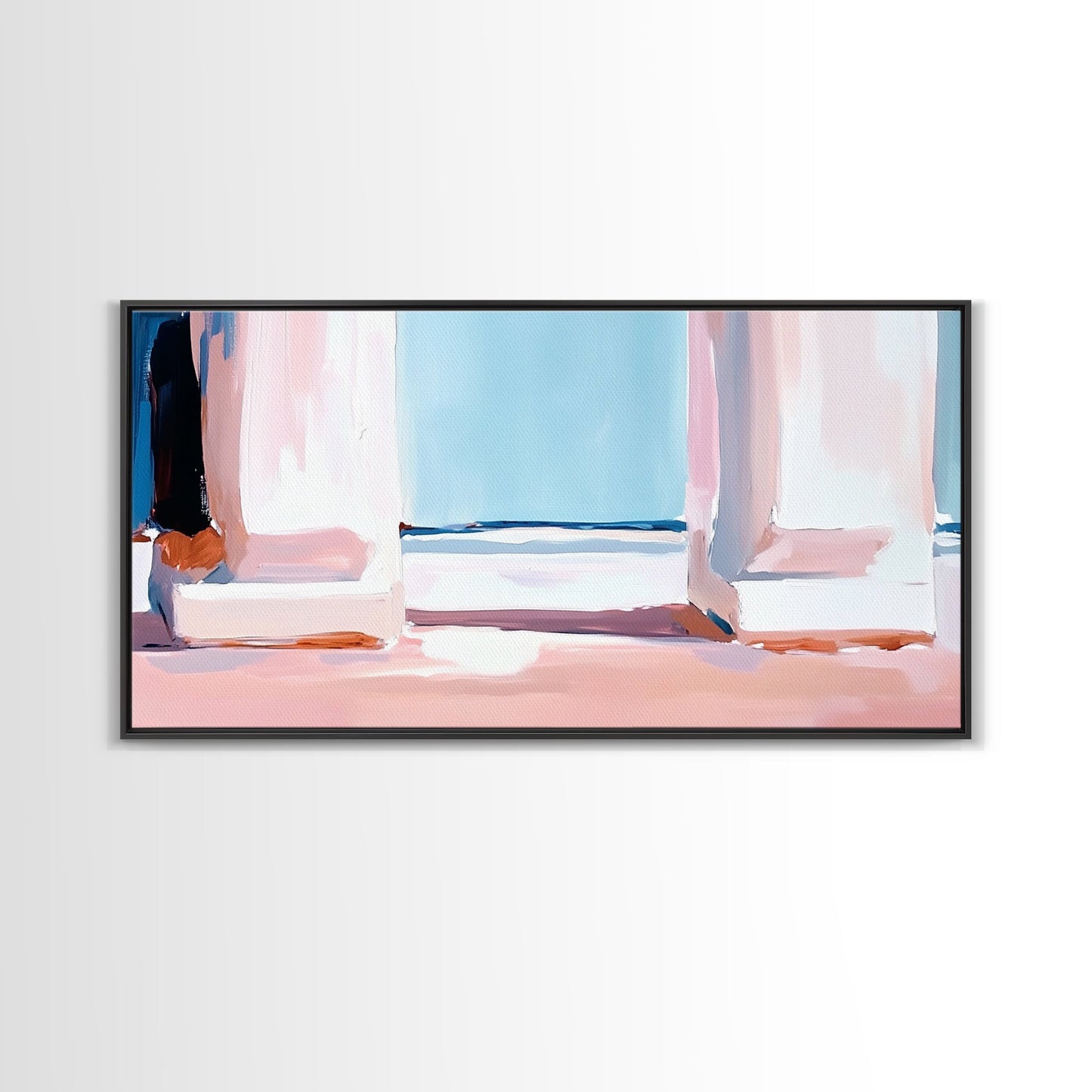 Window View, Coastal Dream, Minimalist Seascape, Pastel Home Decor, Beach Aesthetic, Living Room Wall Art, Modern Art, Framed Canvas Print