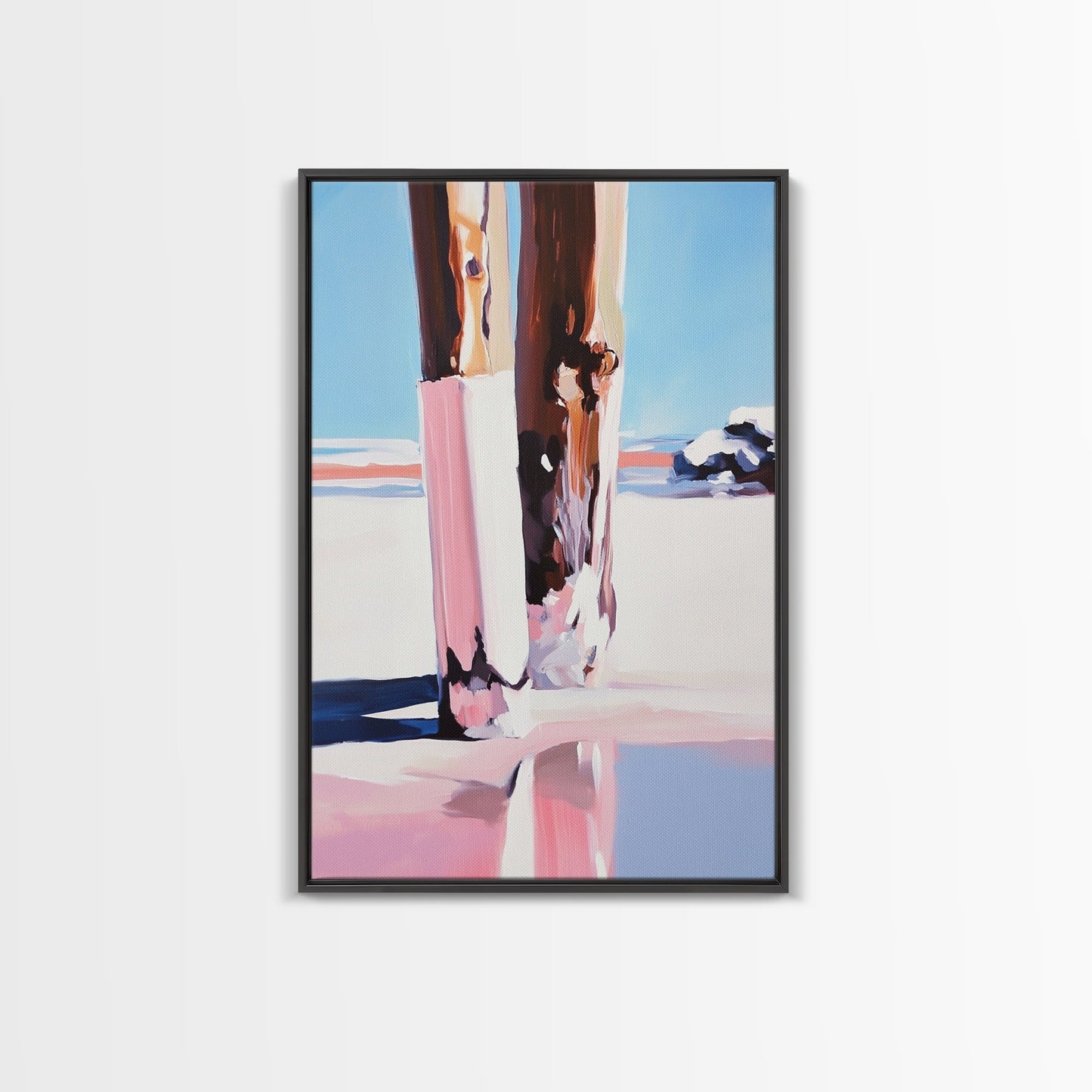 Wooden Pilings, Nautical Seaside Art, Framed Canvas Print, Coastal Minimalist Decor, Beach House Painting, Rustic Ocean Artwork